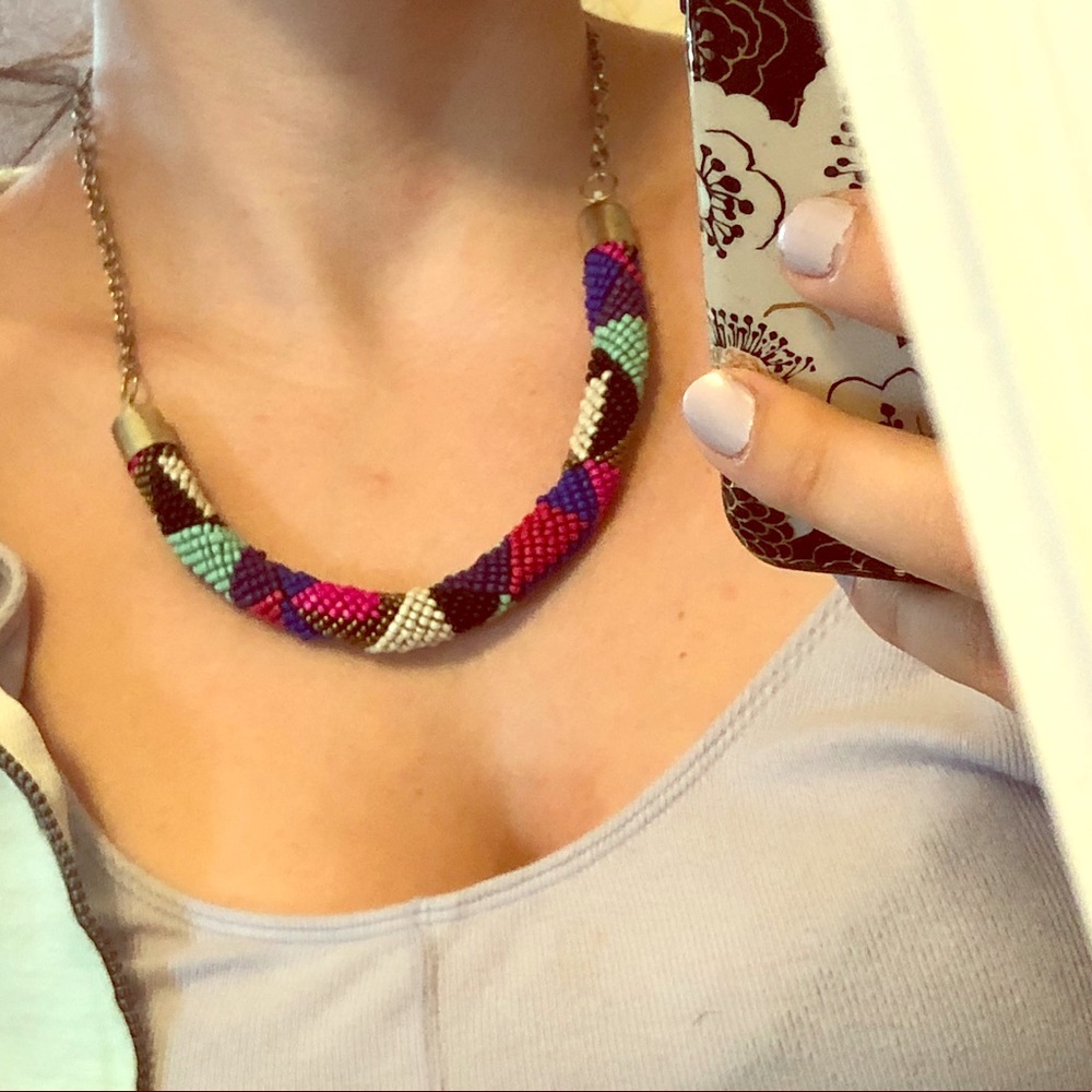 Aztec multicolor beaded band necklace